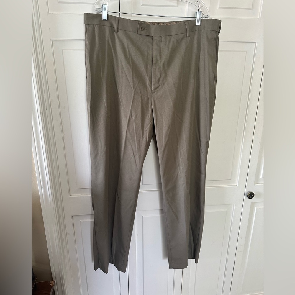 Meeting Street Men’s Dress Pants 40x32 – Taupe Flat Front Polyester Slacks